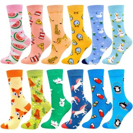 cool future socks Women Funny Socks Novelty Socks Colorful Funky Crazy Happy Sock Crew Cotton Fox Cat Patterned Packs,Women US 6-11,12 Pairs1209, Large-X-Large