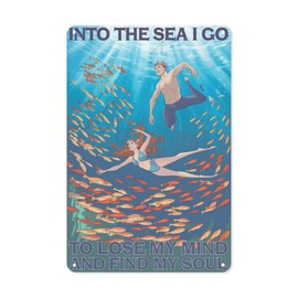 Ocean Meditation Metal Plaque 8X12IN Diver Quote Wall Art for Beach Cottage & Zen Den Coastal Boho Decor