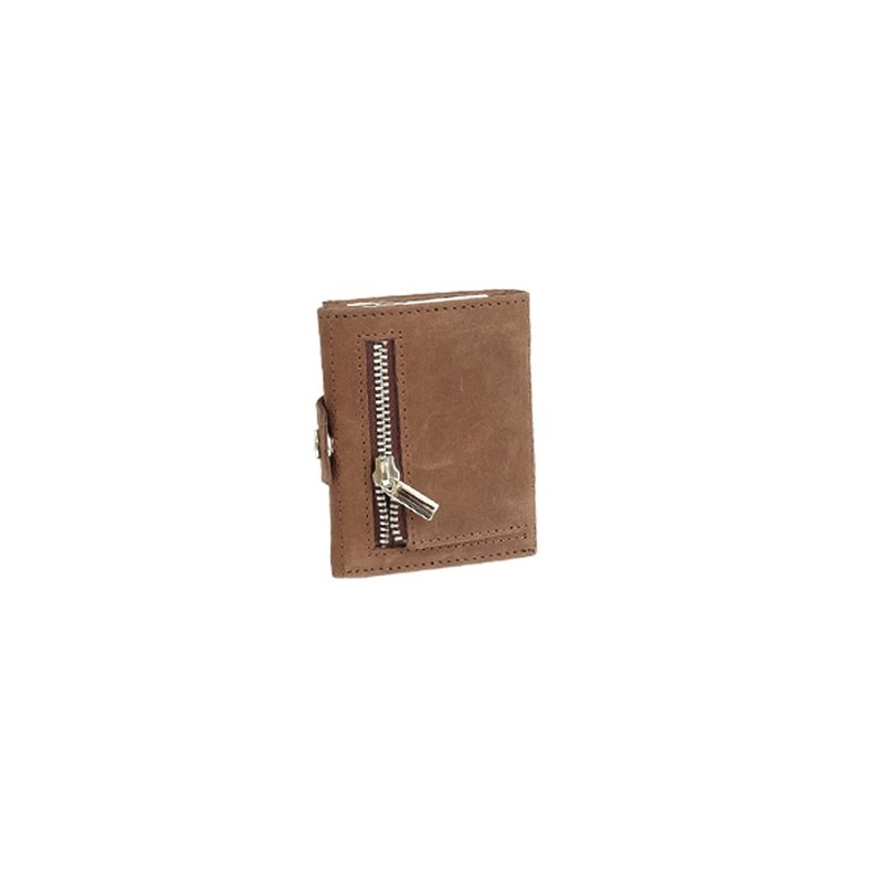 Slim Wallet Deluxe, Brown buffalo leather with zip pocket, rfid