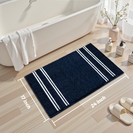 Arenarug Bathroom Rugs 17x24 Extra Soft Absorbent Bath Mat Chenille Non Slip Shower Mat Rubber Backing Machine Washable Bath Mats for Bathroom Shaggy Blue Bath Rugs for Tub, Hallway