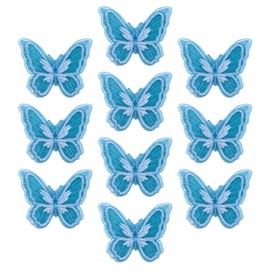 URROMA Lace Butterfly Trim, 10Pcs Blue 3D Nylon Butterfly Appliques Sewing On Double Layers Lace Patches Double Organza Layers Fabric for Bouquets