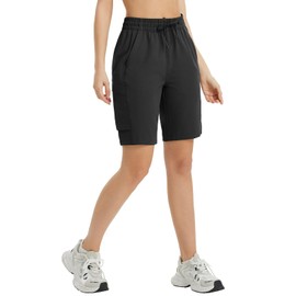 baleaf Women's Cargo Walking Shorts Quick Dry Hiking Travel Shorts Zip Pockets Quick Dry Water Resistant Black-9'' S