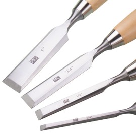 4 Piece Bevel Edge Butt Chisel Set 1/4 inch(6mm), 1/2 inch(12mm), 3/4 inch(20mm), 1 Inch(26mm) with Hornbeam Handles and Stainless Steel Ferrules