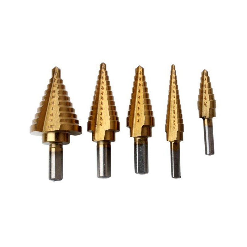 5Pcs Step Drill Bit HSS Ti Coated Triangular Shank Power