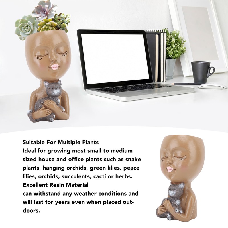 Funny Face Planter Pot Girl Head Planter Innovative Decorate Resin