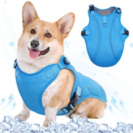 Kuoser Dog Cooling Vest Harness, Medium Dog Cooler Jacket with Adjustable Buckle for Outdoor Beach, Hiking, Training Blue L