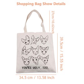 Lywjyb Birdgot Cute Sphynx Cat Tote Bag You’re Ugly, Too Shopping Bag Hairless Cat Gift for Cat Lovers (Sphynx Cat Tote)