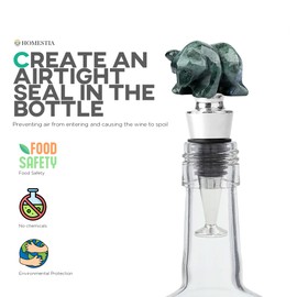 Homestia Wine Stopper with Natural Gemstone Bear Reusable Beverage Bottle Stopper, Zinc Alloy Wine Bottle Stopper with Silicone, Wine Decor Bar Tool Green