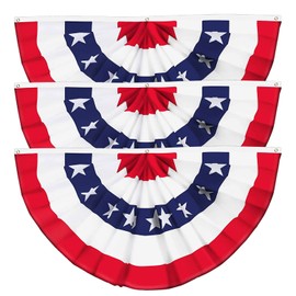 3 Pack USA Pleated Fan Flag 1.5x3 Feet American Bunting Decoration Flags Sewn Stripes Canvas Header and Brass Grommets 4th of July Memorial Day Indoor Outdoor Decoration