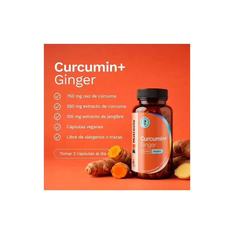 Nutravia Extracto Cúrcuma 95% + Jengibre 60 Caps. Veganas Sin