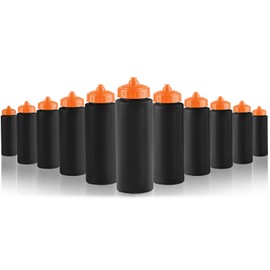 Gary Plastic Packaging 32 oz Sports Bottle Football Baseball Hockey (25 Pack) Water Bottle BPA Free (Black/Orange)