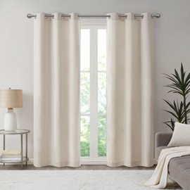Madison Park Galen Basketweave 2-Panel Pack Window Curtain, Room Darkening, Grommet Top Easy to Hang, Fits up to 1.25" Diameter Rod, 40"x84" Ivory