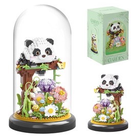 Fiotha Panda Bouquet Building Block Set, Mini Building Blocks Set, 999 Pieces Flower Building Toy Sets, Building Toy, with Base and Dust Cover, Gifts for Adults and Children