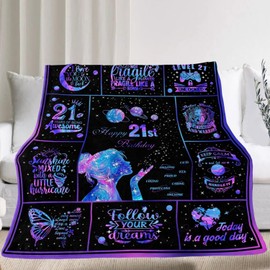 Hudodmn 21st Birthday Gifts for Her, 21 Year Old Birthday Gifts for Her, Gifts for 21st Birthday Female, Cool 21st Birthday Gifts for Women, 21st Birthday Decorations for Her Throw Blanket 60"X50"