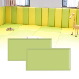 VEDHAA 3D Anti-Collision Wall Padding for Kids, Peel and Stick Upholstered Wall Panels, Queen Headboard, Playroom Decorative Protection Panel, Pack of 2 Panels Sized 23.6” X 11.8” (Green)
