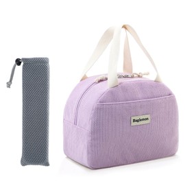 ZENGSING Women's Corduroy Lunch Bag with Cutlery Pockets, Insulated Lunch Box, Women Reusable Lunch Bag, Insulated Lunch Bag, Thermal Bag for Food for School Beach Picnic (Lavender)