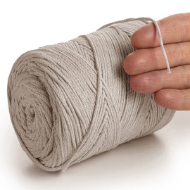 MeriWoolArt® Macrame Yarn Beige 2 mm x 250 m Cotton Cord, Recycled Soft Cotton Yarn for Knitting Plant Hangers, Jewellery Making, Crochet Bags