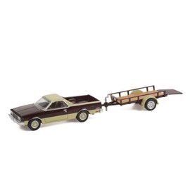 ModelToyCars 1984 Chevy El Camino Conquista & Utility Trailer, Maroon Burgundy- Greenlight 32240B 1/64 Scale Diecast Car