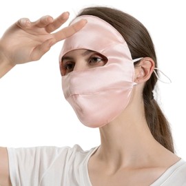 Mulberry Silk Sun Protection Face Mask with Forehead Coverage - UPF 50+ Lightweight Facial Shield for Outdoor Protection (Light Pink)