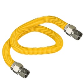 HIGHCRAFT Gas Line Hose 3/8'' O.D. x 48'' Length with 1/2 in. FIP Fitting, Yellow Coated Stainless Steel Flexible Connector