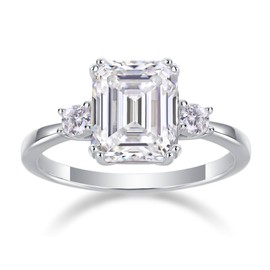 Moissanite Three-Stone Engagement Ring | Lab Grown Diamond & Platinum Plated 925 Silver Ring | 925 Sterling Silver Rings For Women | Women Wedding Band | Eternity Bands | Engagement Rings