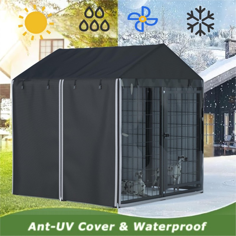 LYBOSH Outdoor Dog Kennel Cover,Full Coverage for 4.2'Dx4.2'Wx4.5'H Dog Cages,600d