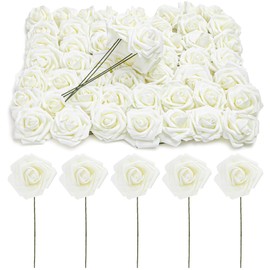 Bright Creations Cream 3-Inch Artificial Rose Flowers Heads with Stems (60 Pack)