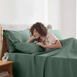 Nestl Extra Deep Full Sheet Set - 6 Piece Breathable & Cooling Sheets - Hotel Luxury Bedding Set w/18-24 Inch Extra Deep Pockets - Easy & Secure Fit - Super Soft, Wrinkle Free & Comfy - Dark Green