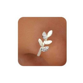 Aneneiceera Vintage Crystal Leaf Nose Ring Hoop Gold Rhinestone Leaf Nose Ring Stud Tiny Leaf Nose Screw Stud Ring Boho Cz No Piercing Nose Hoop Clip on Nose Ring Jewelry for Women (Gold B)