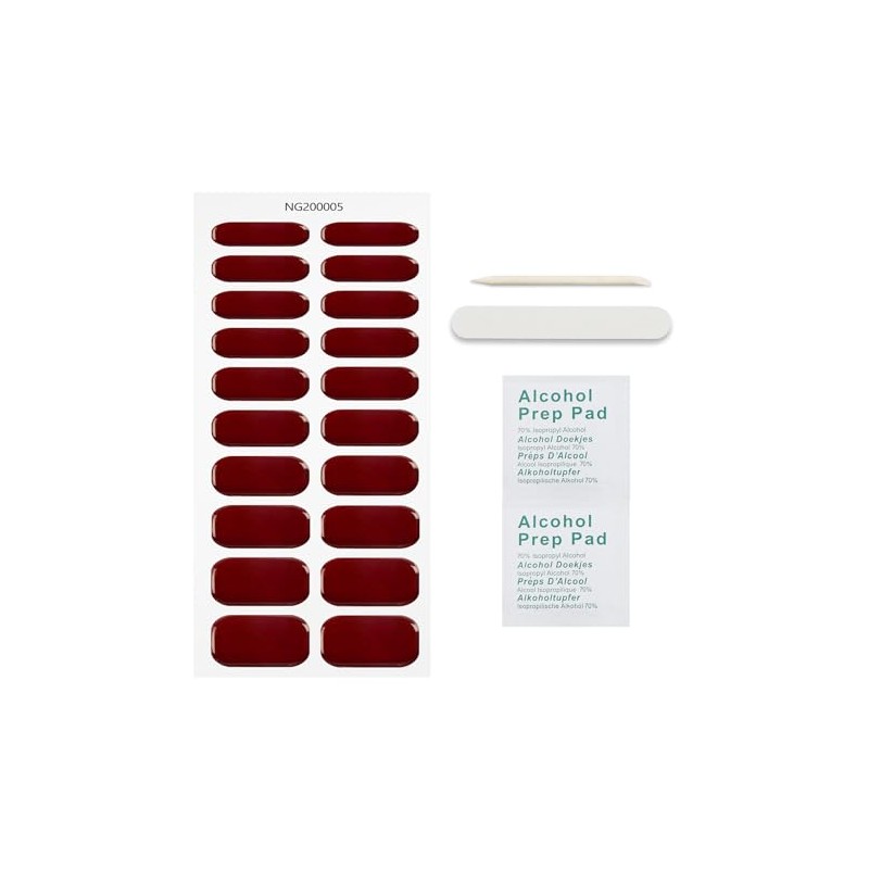 JMEOWIO Lámina de uñas de gel rojo vino, autoadhesiva, pegatinas