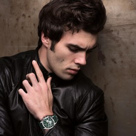 Silverora Watches Men's Steampunk Leather Cuff: Three Eyes Large Dial Analogue Quartz Men's Watches Gothic Wide Leather Strap Watch Gifts for Men Rock Motorcycle, Green, Strap.