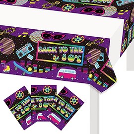 3 Pcs Back to The 80's Tablecloth Retro Radio 80s Party Table Covers for Throwback 80's/Funny 1980's/I Love 80s/Rock Punk Disco Hip Hop 80th Birthday Wedding Party Supplies Decorations