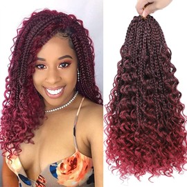 WoWCFyyds 8 Packs Crochet Braids Hair Curly 12 Inch Goddess Box Braids Crochet Hair Bohemian Hippie Braids Extensions with Curly Ends Synthetic Hair Extensions for Braids（1B/Bug）