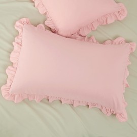 Pillow Cases Queen Size Set of 2, 20x30 Microfiber Pillow Covers Pink Ruffled Pillow Shams, Soft Breathable and Non Shrinking Envelope Closure Pillowcase Cute Pillow Cases