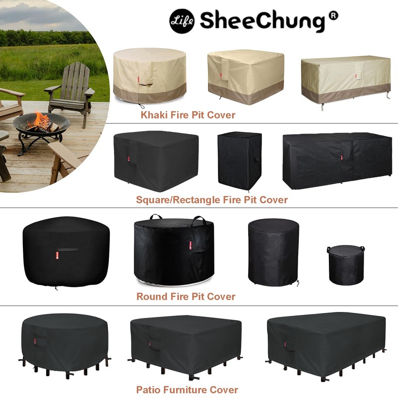 SheeChung Large 44'' Square Fire Pit Cover - Waterproof 600D