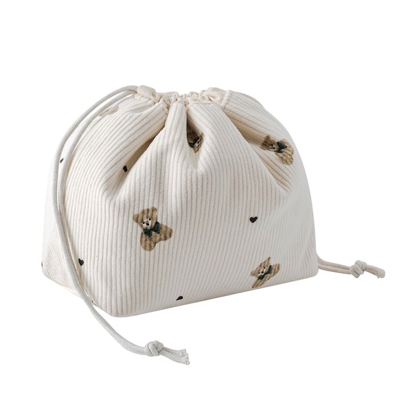 Cute Soft Corduroy Drawstring Makeup Bag with Canvas Lining, Coquette