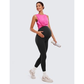 CRZ YOGA Womens Butterluxe Maternity Leggings Over The Belly 25" - Buttery Soft Workout Activewear Yoga Pregnancy Pants Black Large