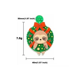 twinkle eye Cute Exaggerated Unique Cute Lazy Sloth Christmas Wreath Bow Earrings for Women Jewelry Gifts