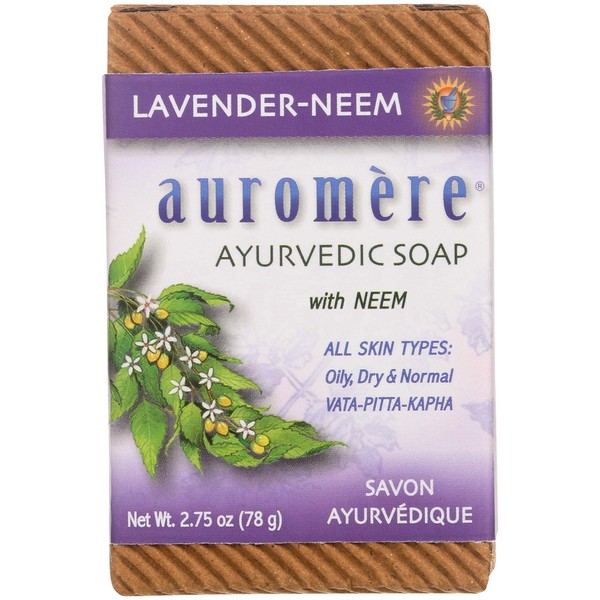 Auromere Ayurvedic Bar Soap, Lavender Neem - Eco Friendly, Handmade, Vegan, Cruelty Free, Natural, Non GMO (2.75 oz), 1 pack