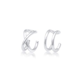 Elli Geo Basic Minimal Women's Earcuff Set in 925 Sterling Silver, Sterling Silver, None
