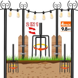 Yuvrwink 4 Pack 9.8 FT Light Poles Stand for Outside Garden,Metal Poles for Hanging Outdoor Light Strings Patio,Wedding,Backyard,Deck,Party