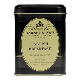 Harney and Sons English Breakfast Loose Black Tea – 4oz Loose Leaf Tin, Pure China Keemun, Bold, Full-Bodied Flavor, Great for Hot, Iced, or Teapot Brewing, Caffeinated