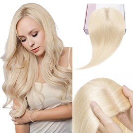 Elailite Hairpiece Real Hair Topper Clip-In Toupee Women Hair Topper Extensions Silk Base Clip-In Extensions Remy Silk Base Straight #60 Platinum Blonde 30 cm