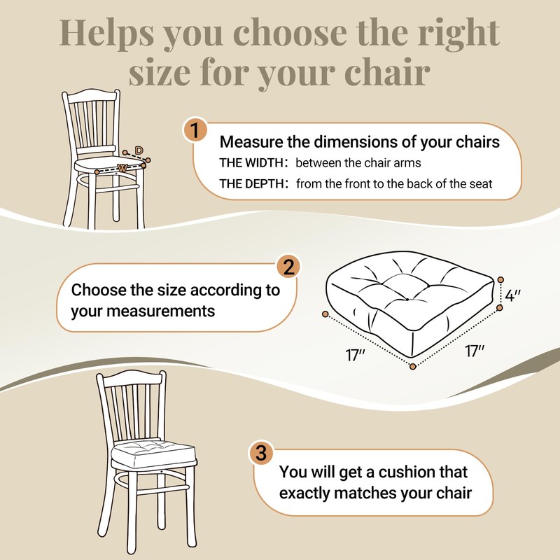 Basic Beyond Chair Cushions for Dining Chairs, Non-Slip Chair Pads,