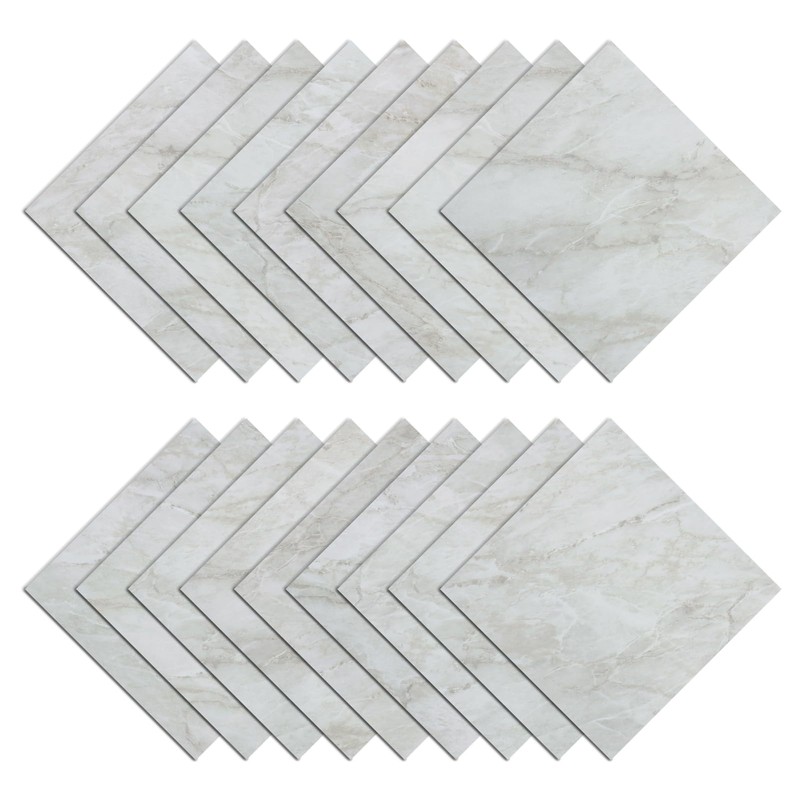 Wallercity Shiny White/Gray Peel and Stick Floor Tiles 18-Pack Self