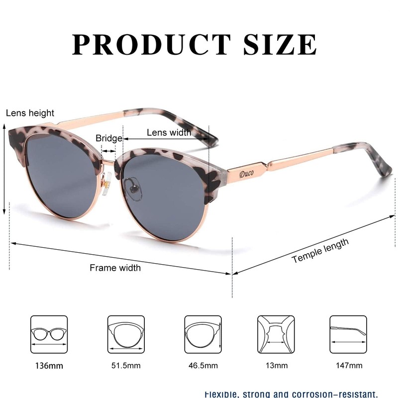 DUCO 1221 Women's Sunglasses, Polarized Lenses, UV 400 Protection, For