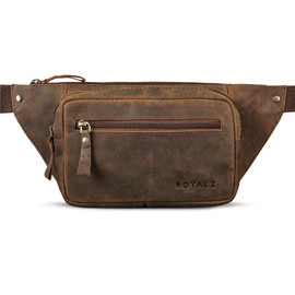 ROYALZ Tallahassee Bum Bag Leather Men Women Unisex Belt Bag Chest Bag Cross Body Bag Hip Bag Vintage Look, Nevada Brown