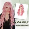 Angzon Pink Wig With Bangs Long Wavy Wigs for Women