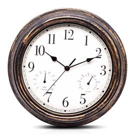 WIYETY Lautlos Wanduhr mit Thermometer und Hygrometer: 30 cm Outdoor Retro Wanduhr, Vintage Deko, Innen Draussen Gartenuhr, Außenwanduhr Groß, Quarzuhr für Badezimmer Garten Küche Verandas