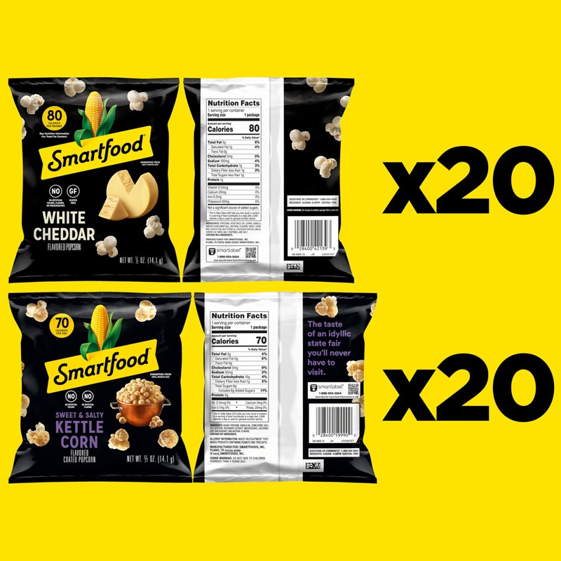 Smartfood Popcorn, Variety Pack, 0.5 Ounce (Pack of 40)